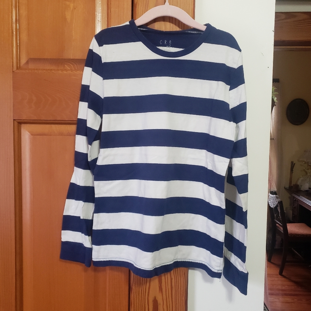 CRB Girls Navy Blue And White Striped Long Sleeve Shirt M 10/12